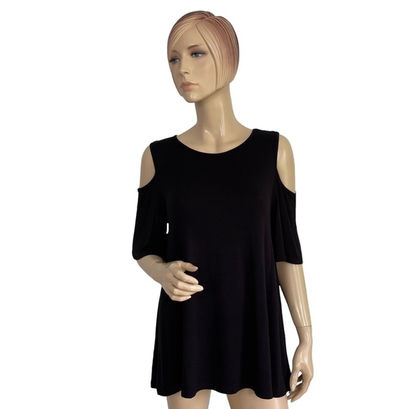 Ann Taylor Factory Black Cold Shoulder Top Size Medium - Picture 1 of 7